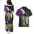 Hawaiian Halloween Couples Matching Puletasi and Hawaiian Shirt Horror Shaka Hand with Plumeria and Polynesian Tattoo Midnight Color