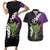 Hawaiian Halloween Couples Matching Short Sleeve Bodycon Dress and Hawaiian Shirt Horror Shaka Hand with Plumeria and Polynesian Tattoo Midnight Color