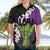 Hawaiian Halloween Hawaiian Shirt Horror Shaka Hand with Plumeria and Polynesian Tattoo Midnight Color