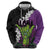 Hawaiian Halloween Hoodie Horror Shaka Hand with Plumeria and Polynesian Tattoo Midnight Color