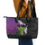 Hawaiian Halloween Leather Tote Bag Horror Shaka Hand with Plumeria and Polynesian Tattoo Midnight Color