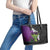 Hawaiian Halloween Leather Tote Bag Horror Shaka Hand with Plumeria and Polynesian Tattoo Midnight Color