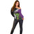 Hawaiian Halloween Off Shoulder Sweater Horror Shaka Hand with Plumeria and Polynesian Tattoo Midnight Color