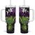 Hawaiian Halloween Tumbler With Handle Horror Shaka Hand with Plumeria and Polynesian Tattoo Midnight Color