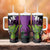 Hawaiian Halloween Tumbler With Handle Horror Shaka Hand with Plumeria and Polynesian Tattoo Midnight Color