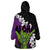 Hawaiian Halloween Wearable Blanket Hoodie Horror Shaka Hand with Plumeria and Polynesian Tattoo Midnight Color