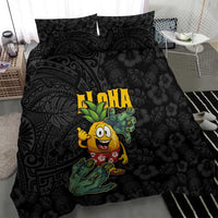 Hawaiian Halloween Bedding Set Aloha Pinapple with Mysterious Hands and Polynesian Tribal Tattoo
