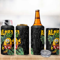 Hawaiian Halloween 4 in 1 Can Cooler Tumbler Aloha Pinapple with Mysterious Hands and Polynesian Tribal Tattoo