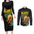 Hawaiian Halloween Couples Matching Long Sleeve Bodycon Dress and Long Sleeve Button Shirt Aloha Pinapple with Mysterious Hands and Polynesian Tribal Tattoo
