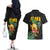 Hawaiian Halloween Couples Matching Off The Shoulder Long Sleeve Dress and Hawaiian Shirt Aloha Pinapple with Mysterious Hands and Polynesian Tribal Tattoo