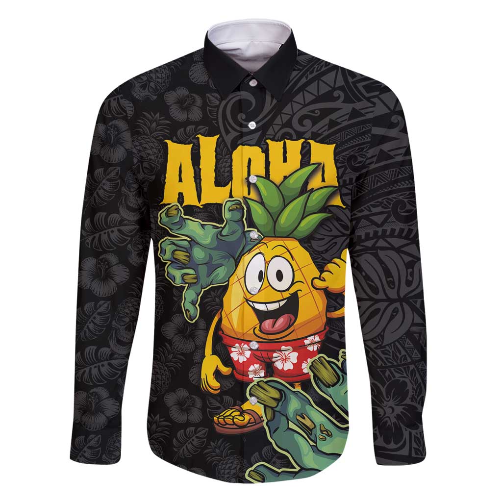 Hawaiian Halloween Family Matching Summer Maxi Dress and Hawaiian Shirt Aloha Pinapple with Mysterious Hands and Polynesian Tribal Tattoo