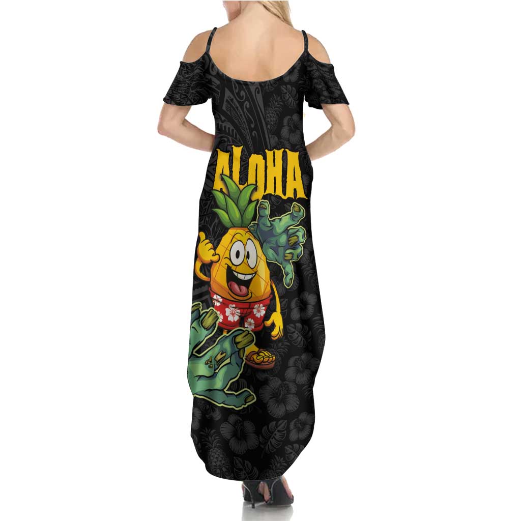 Hawaiian Halloween Family Matching Summer Maxi Dress and Hawaiian Shirt Aloha Pinapple with Mysterious Hands and Polynesian Tribal Tattoo