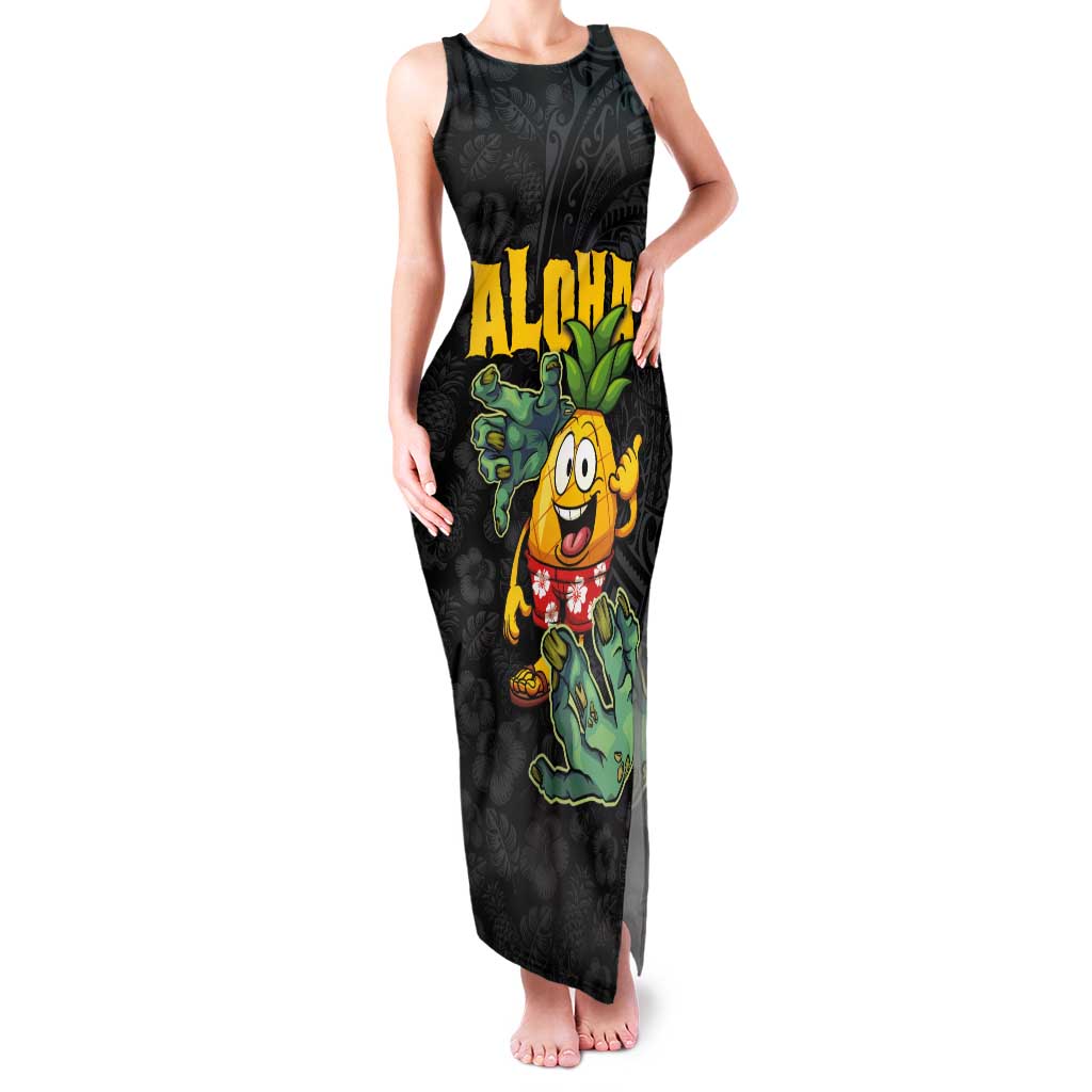 Hawaiian Halloween Family Matching Tank Maxi Dress and Hawaiian Shirt Aloha Pinapple with Mysterious Hands and Polynesian Tribal Tattoo