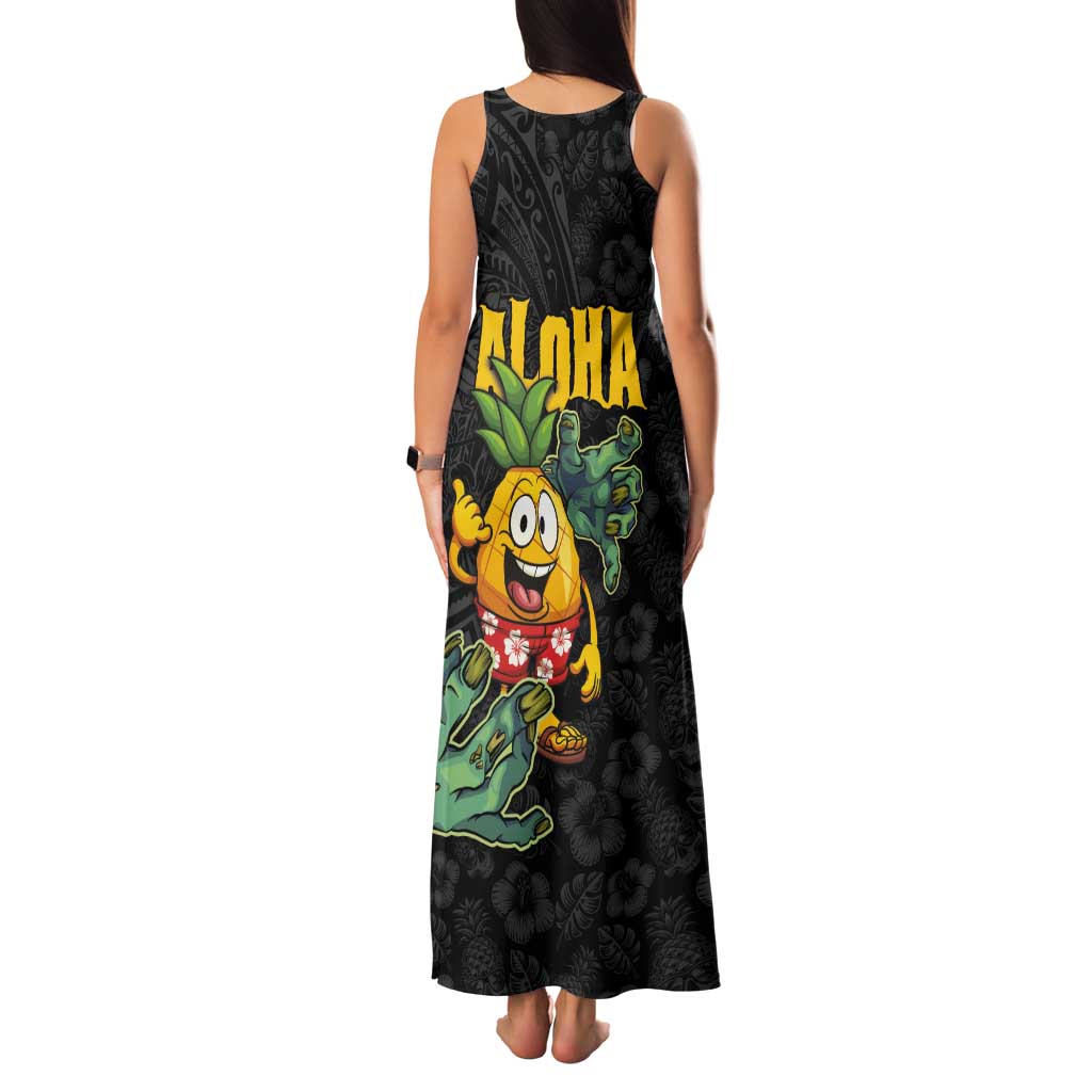 Hawaiian Halloween Family Matching Tank Maxi Dress and Hawaiian Shirt Aloha Pinapple with Mysterious Hands and Polynesian Tribal Tattoo
