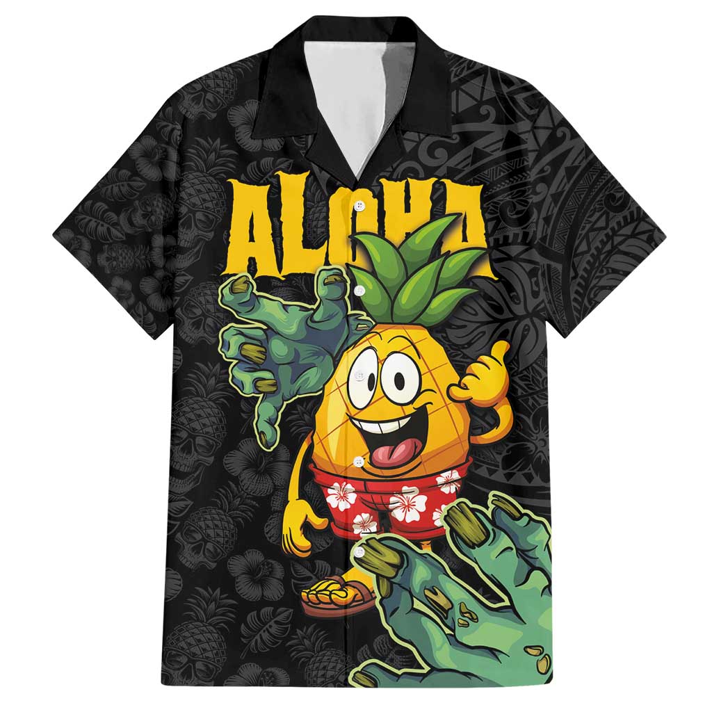 Hawaiian Halloween Hawaiian Shirt Aloha Pinapple with Mysterious Hands and Polynesian Tribal Tattoo