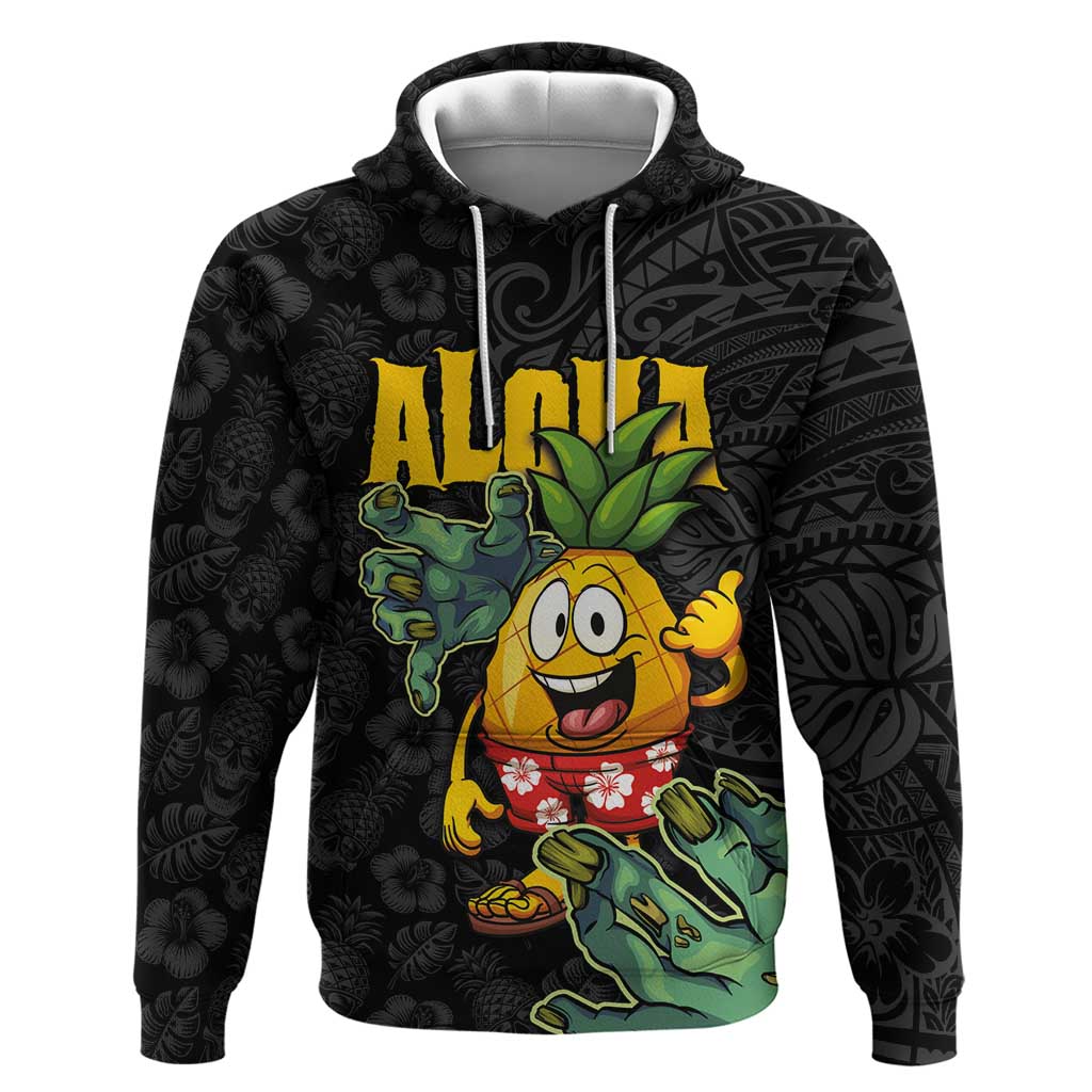 Hawaiian Halloween Hoodie Aloha Pinapple with Mysterious Hands and Polynesian Tribal Tattoo