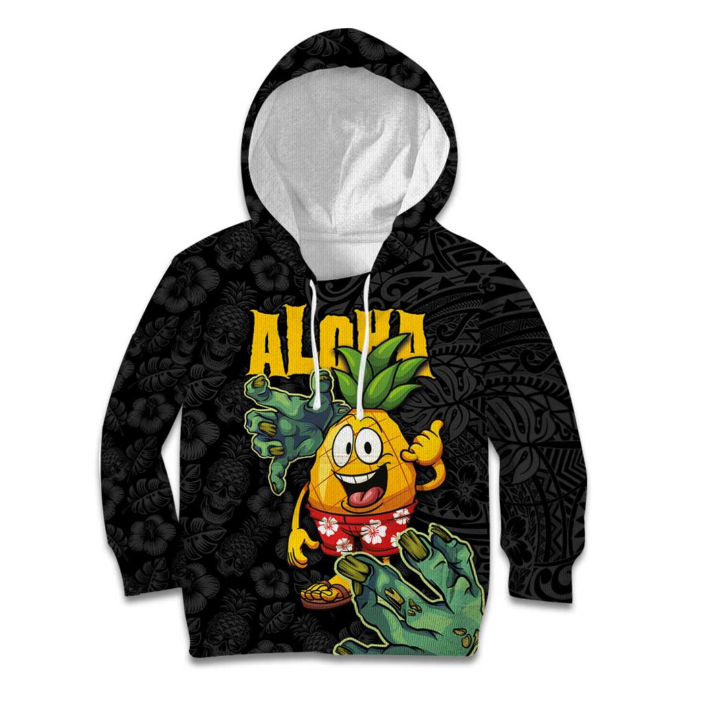 Hawaiian Halloween Kid Hoodie Aloha Pinapple with Mysterious Hands and Polynesian Tribal Tattoo