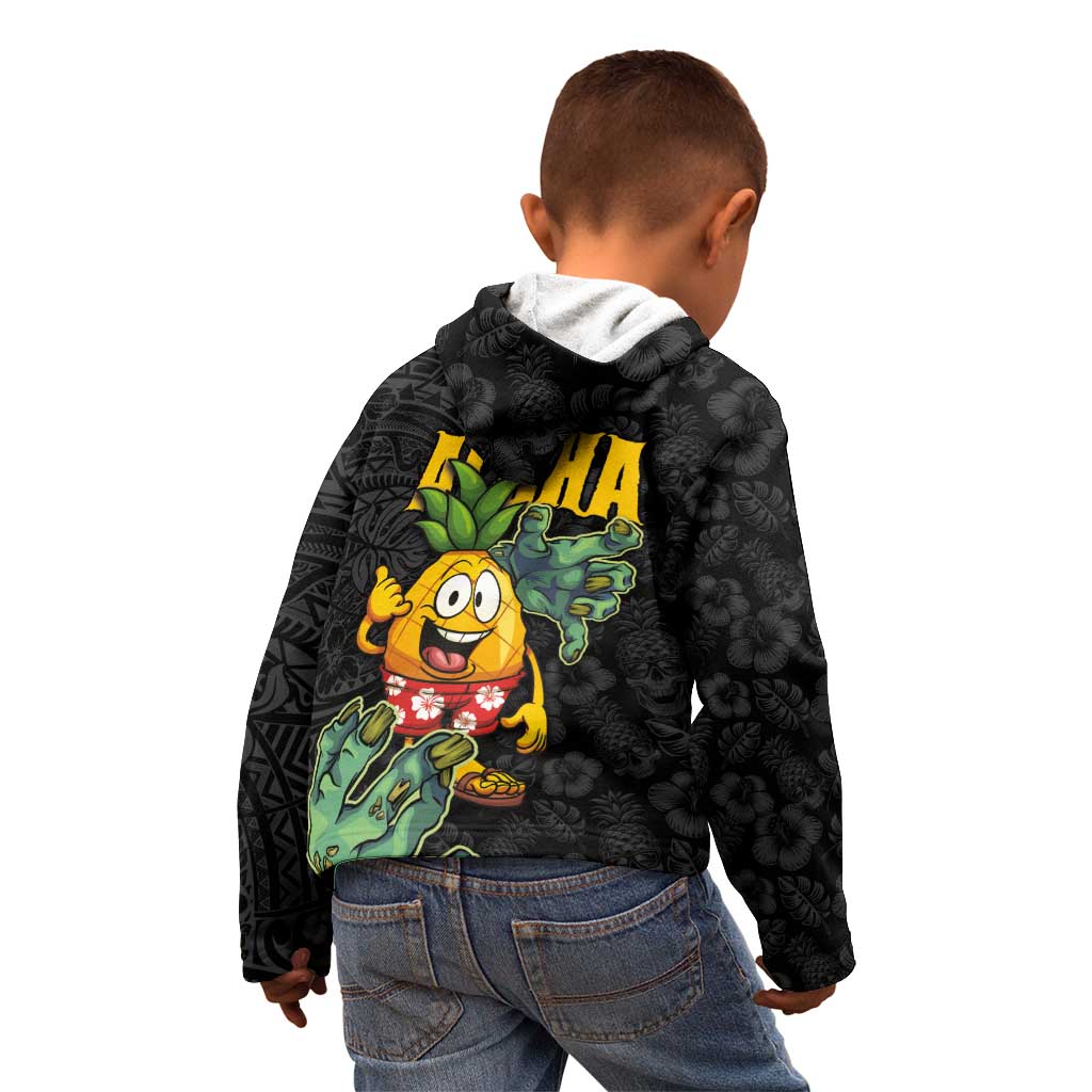 Hawaiian Halloween Kid Hoodie Aloha Pinapple with Mysterious Hands and Polynesian Tribal Tattoo