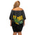 Hawaiian Halloween Off Shoulder Short Dress Aloha Pinapple with Mysterious Hands and Polynesian Tribal Tattoo