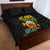 Hawaiian Halloween Quilt Bed Set Aloha Pinapple with Mysterious Hands and Polynesian Tribal Tattoo