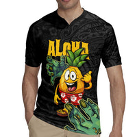 Hawaiian Halloween Rugby Jersey Aloha Pinapple with Mysterious Hands and Polynesian Tribal Tattoo