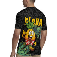 Hawaiian Halloween Rugby Jersey Aloha Pinapple with Mysterious Hands and Polynesian Tribal Tattoo