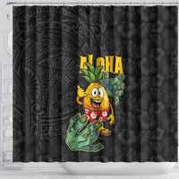 Hawaiian Halloween Shower Curtain Aloha Pinapple with Mysterious Hands and Polynesian Tribal Tattoo