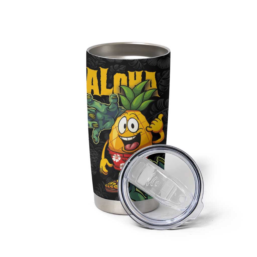 Hawaiian Halloween Tumbler Cup Aloha Pinapple with Mysterious Hands and Polynesian Tribal Tattoo