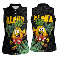 Hawaiian Halloween Women Sleeveless Polo Shirt Aloha Pinapple with Mysterious Hands and Polynesian Tribal Tattoo LT03 - Polynesian Pride