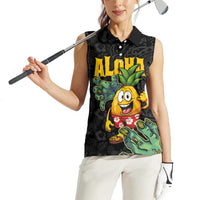 Hawaiian Halloween Women Sleeveless Polo Shirt Aloha Pinapple with Mysterious Hands and Polynesian Tribal Tattoo LT03 - Polynesian Pride
