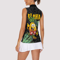 Hawaiian Halloween Women Sleeveless Polo Shirt Aloha Pinapple with Mysterious Hands and Polynesian Tribal Tattoo LT03 - Polynesian Pride