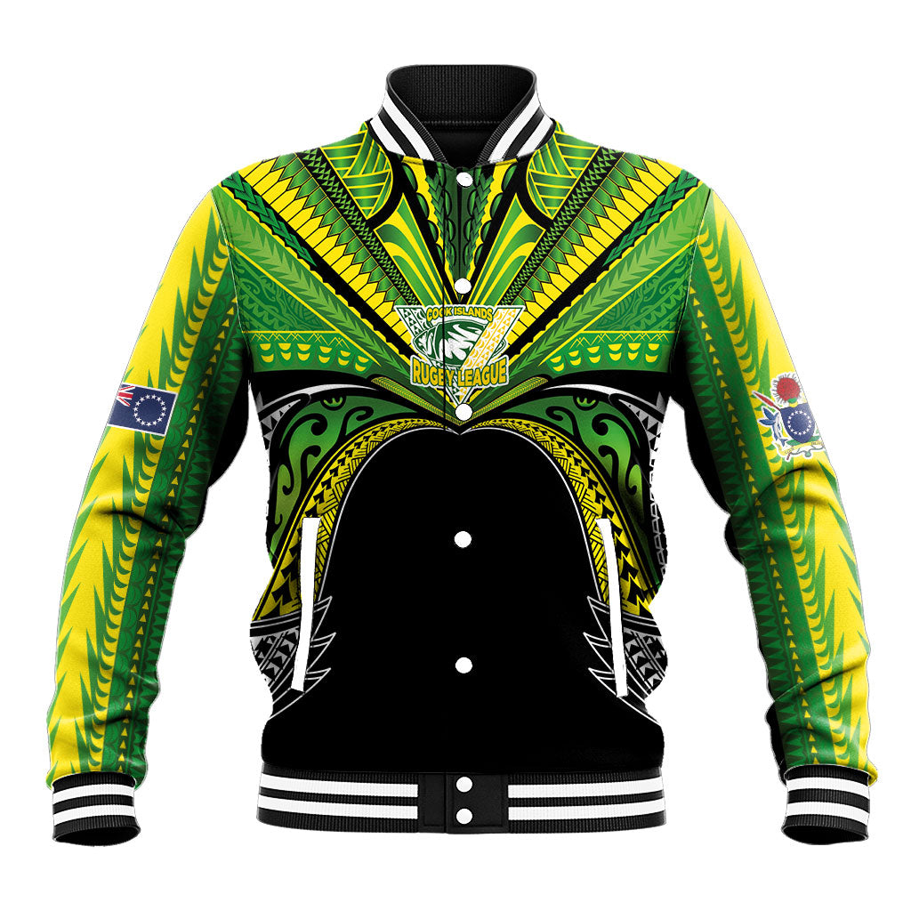Cook Islands Rugby League Custom Baseball Jacket Polynesian and Tatau Tribal Art - Black Color