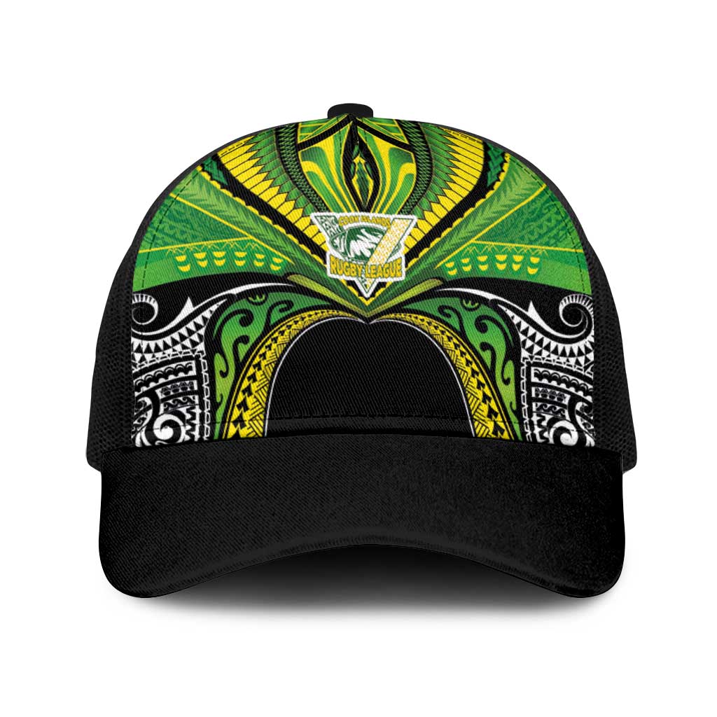 Cook Islands Rugby League Baseball Net Cap Polynesian and Tatau Tribal Art - Black Color