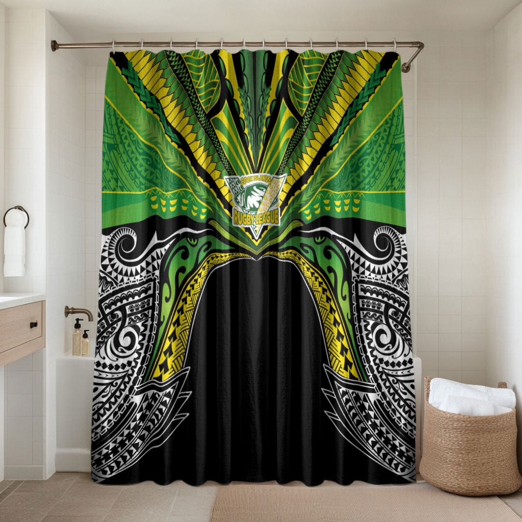 Cook Islands Rugby League Bathroom Set Polynesian and Tatau Tribal Art - Black Color LT03 Shower Curtain Only Black - Polynesian Pride