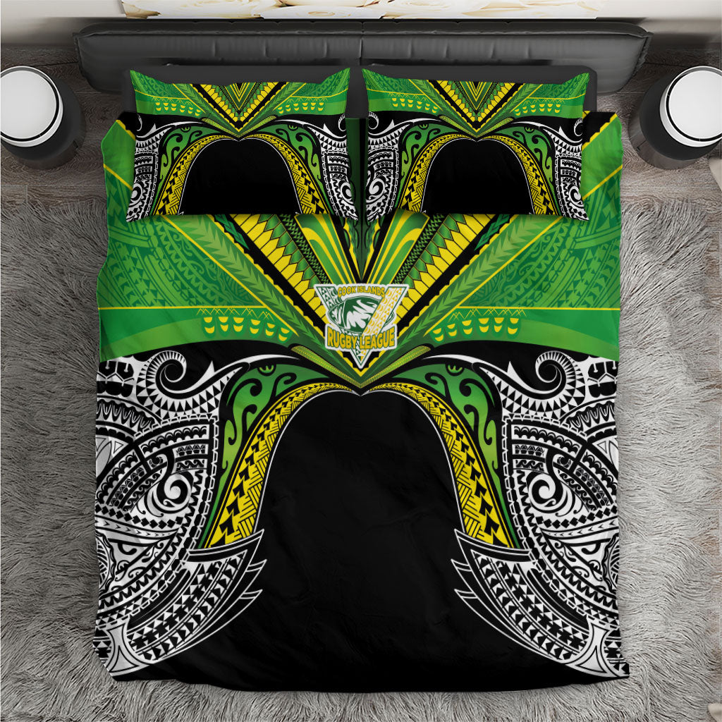 Cook Islands Rugby League Bedding Set Polynesian and Tatau Tribal Art - Black Color