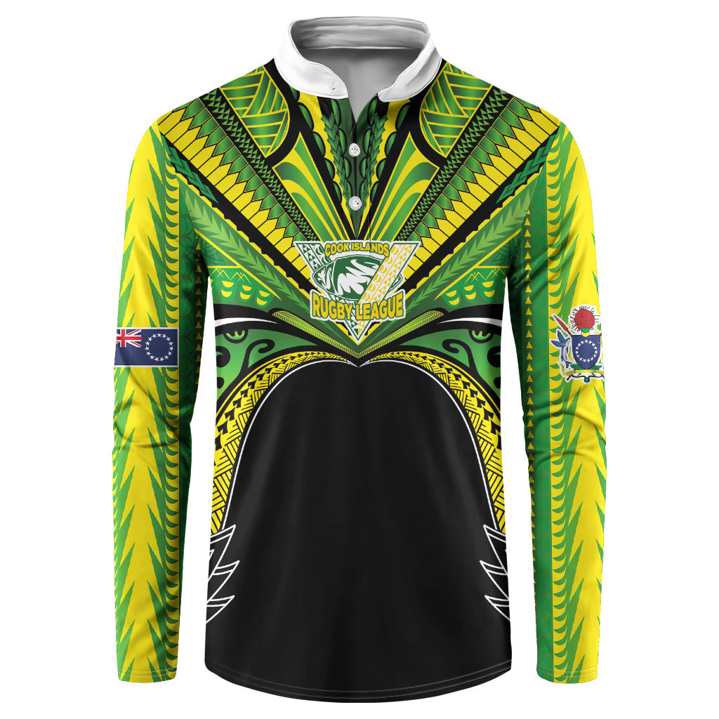 Cook Islands Rugby League Custom Button Sweatshirt Polynesian and Tatau Tribal Art - Black Color