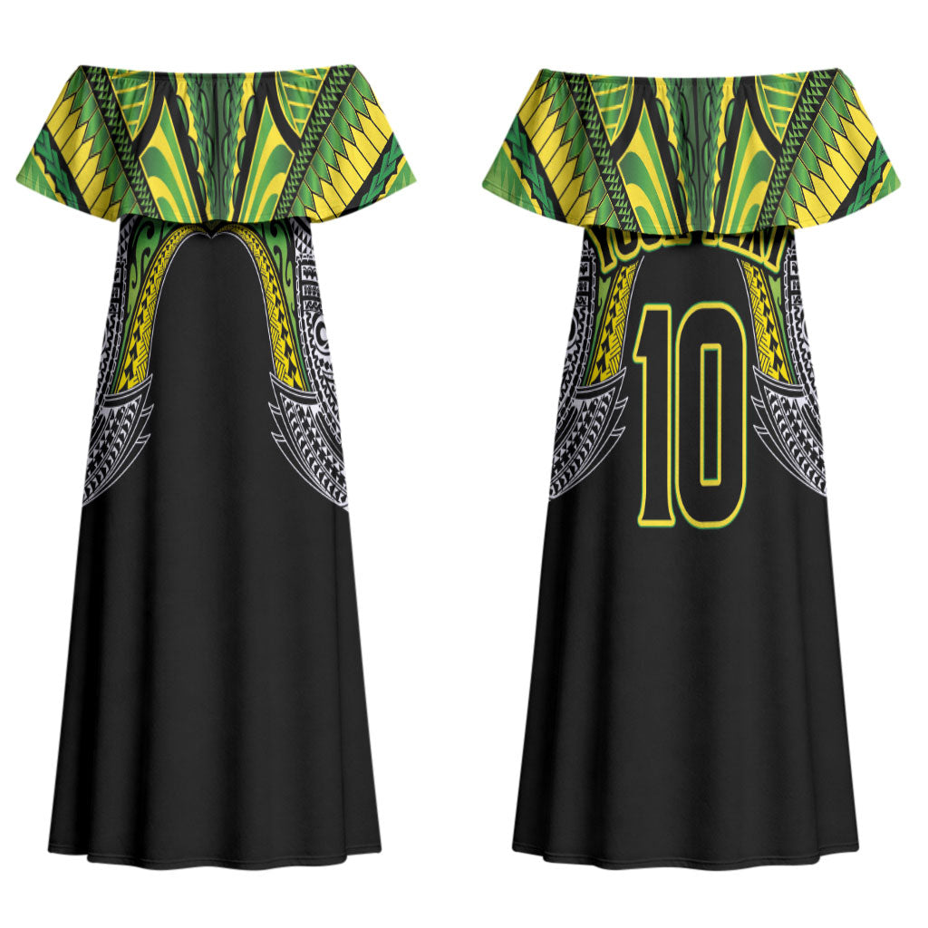 Cook Islands Rugby League Custom Couples Matching Off Shoulder Maxi Dress and Hawaiian Shirt Polynesian and Tatau Tribal Art - Black Color LT03 - Polynesian Pride