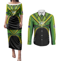 Cook Islands Rugby League Custom Couples Matching Puletasi and Long Sleeve Button Shirt Polynesian and Tatau Tribal Art - Black Color LT03 Black - Polynesian Pride