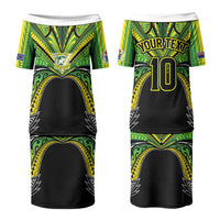 Cook Islands Rugby League Custom Couples Matching Puletasi and Long Sleeve Button Shirt Polynesian and Tatau Tribal Art - Black Color LT03 - Polynesian Pride