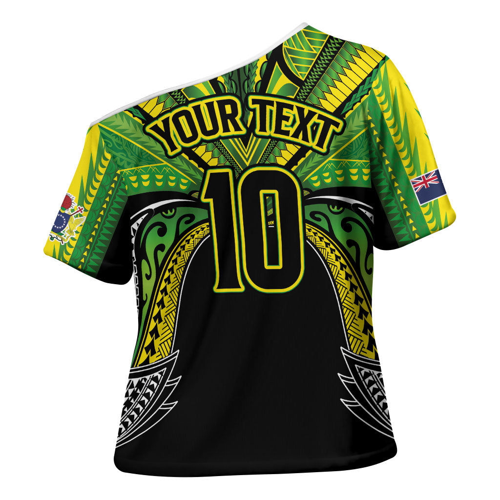 Cook Islands Rugby League Custom Cross Shoulder Shirt Polynesian and Tatau Tribal Art - Black Color LT03 - Polynesian Pride