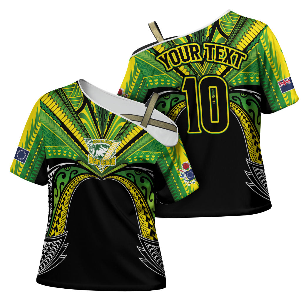 Cook Islands Rugby League Custom Cross Shoulder Shirt Polynesian and Tatau Tribal Art - Black Color LT03 - Polynesian Pride
