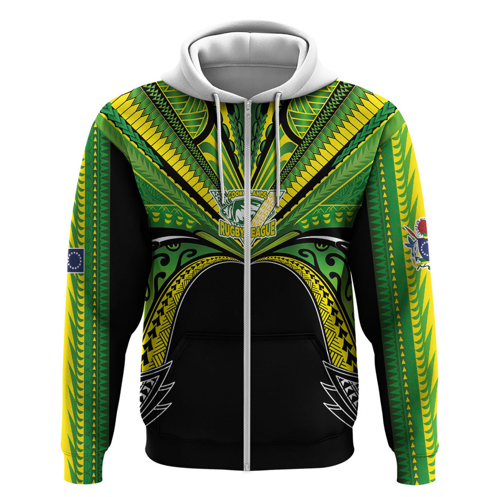 Cook Islands Rugby League Custom Hoodie Polynesian and Tatau Tribal Art - Black Color