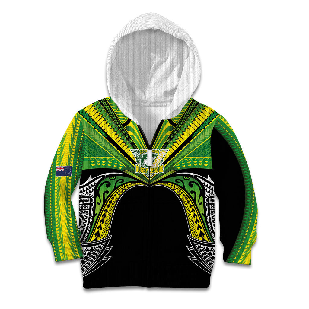 Cook Islands Rugby League Custom Kid Hoodie Polynesian and Tatau Tribal Art - Black Color