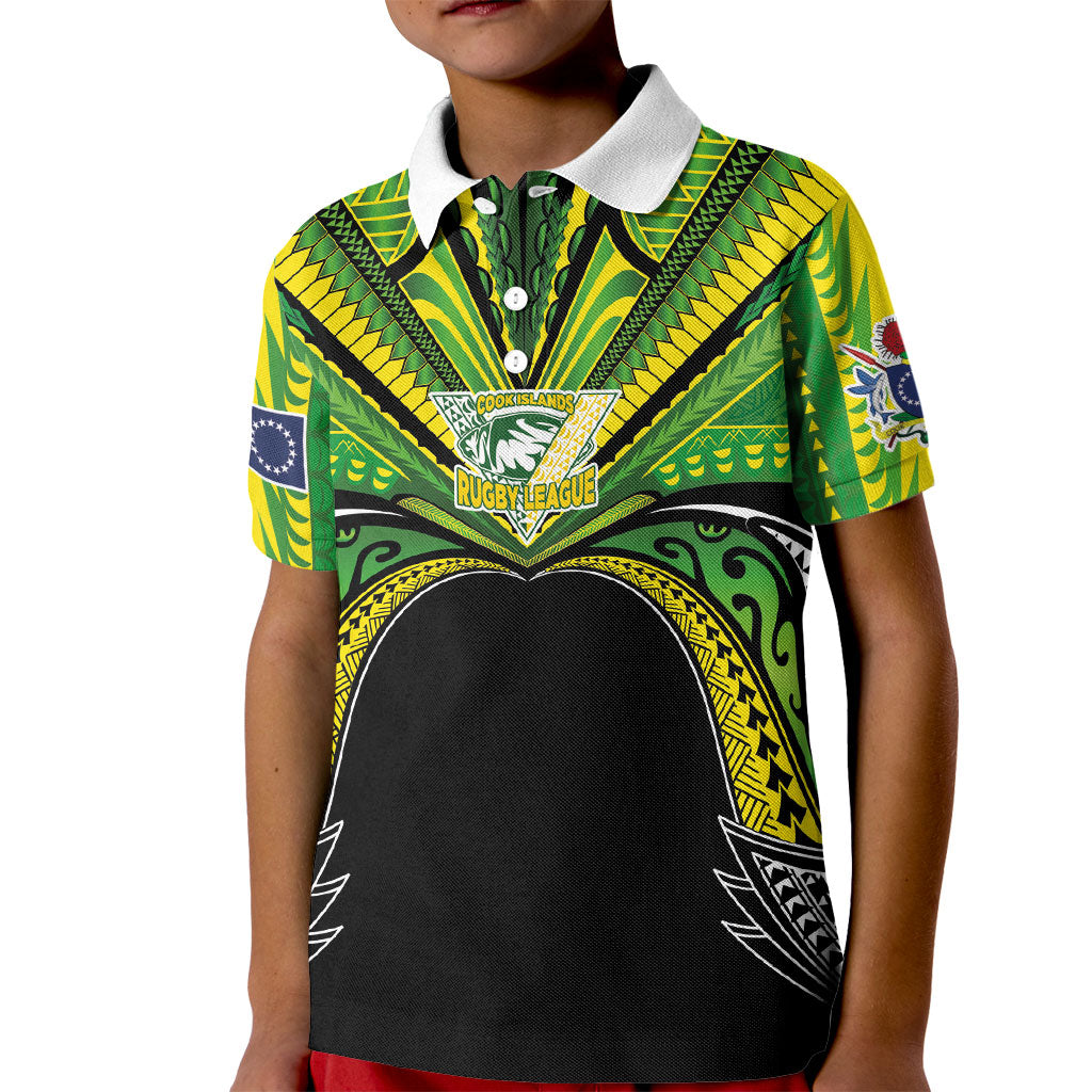 Cook Islands Rugby League Custom Kid Polo Shirt Polynesian and Tatau Tribal Art - Black Color