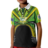 Cook Islands Rugby League Custom Kid Polo Shirt Polynesian and Tatau Tribal Art - Black Color