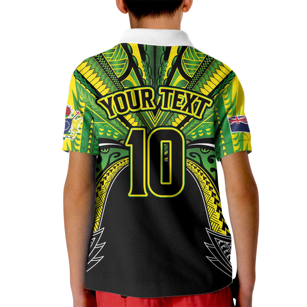 Cook Islands Rugby League Custom Kid Polo Shirt Polynesian and Tatau Tribal Art - Black Color