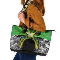 Cook Islands Rugby League Leather Tote Bag Polynesian and Tatau Tribal Art - Black Color