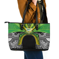 Cook Islands Rugby League Leather Tote Bag Polynesian and Tatau Tribal Art - Black Color