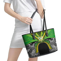 Cook Islands Rugby League Leather Tote Bag Polynesian and Tatau Tribal Art - Black Color
