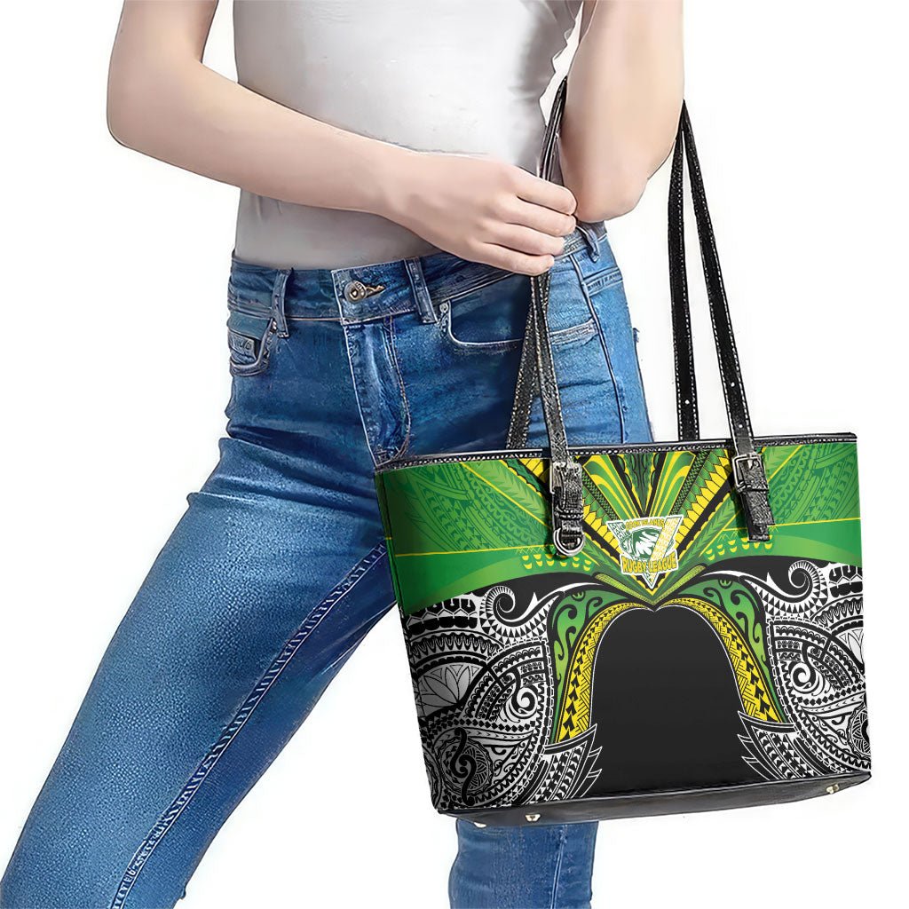 Cook Islands Rugby League Leather Tote Bag Polynesian and Tatau Tribal Art - Black Color